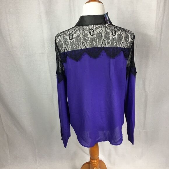 NWT Glol XL purple black lace button shirt long sleeved 100% polyester - Picture 4 of 7